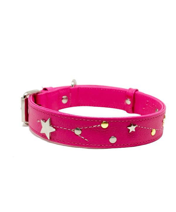 Pink Astral leather dog collar