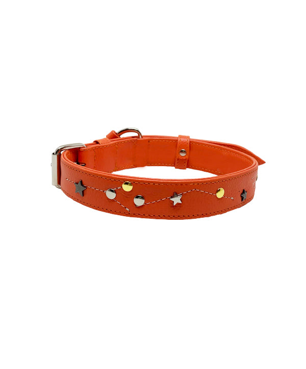 Orange Astral leather dog collar