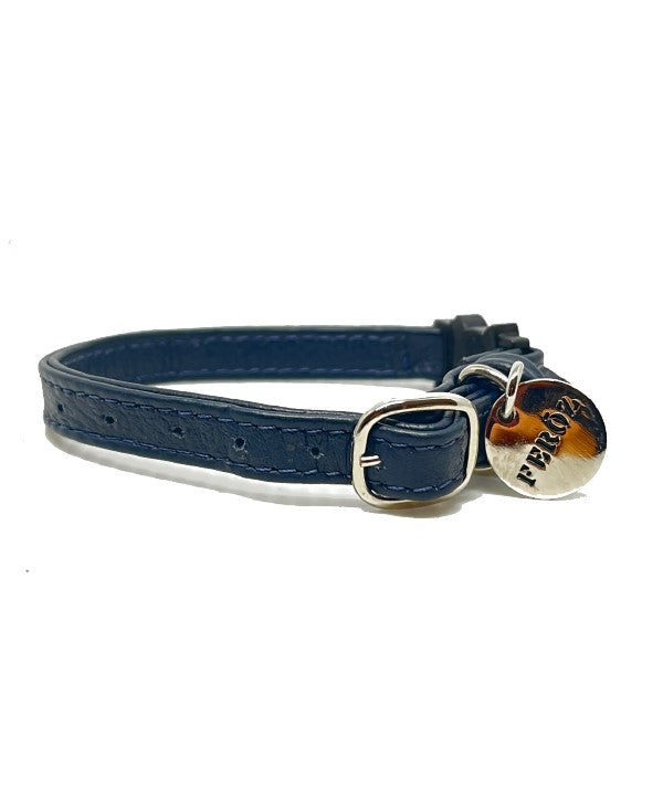 Blue navy leather cat collar